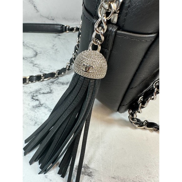 Chanel Chevron Camera Case Bag CC Black Diagonal Shoulder Purse Handbag Silver - Picture 9 of 16